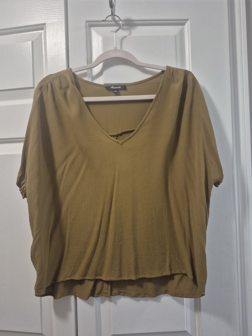 Madewell Women's V-Neck Short Sleeve Loose Fit Top - Olive Brown